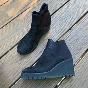 Eileen Fisher Adele Wedge Leather Bootie Women's 6.5 Color Black